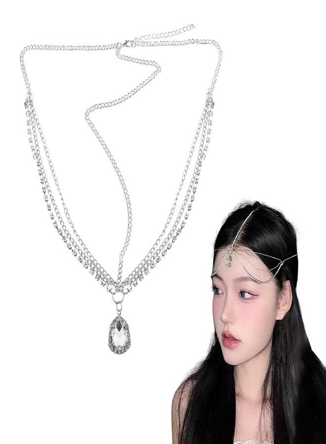 YangQian Rhinestone Headpiece for Women Crystal Chain Forehead Headband Festival Wedding Cosplay Prom Party Headwear Performance Accessories Sparkly Headchain Dance Head Accessories Shiny Headwear for Wedding - Image 5